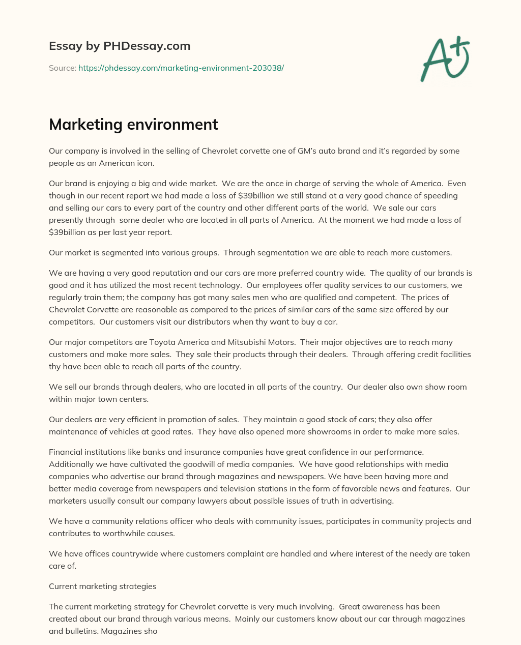 Marketing environment essay