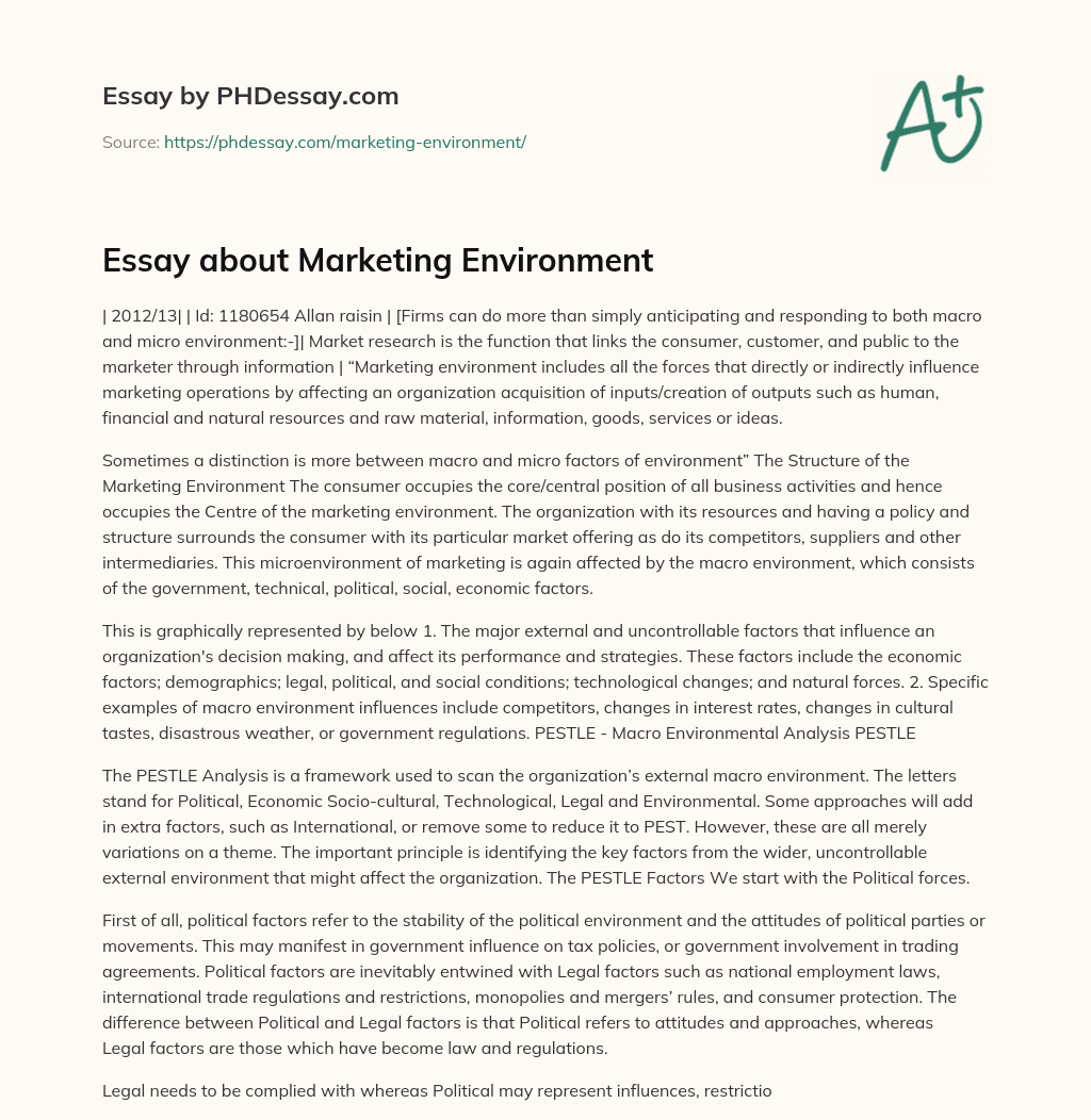 Essay about Marketing Environment essay