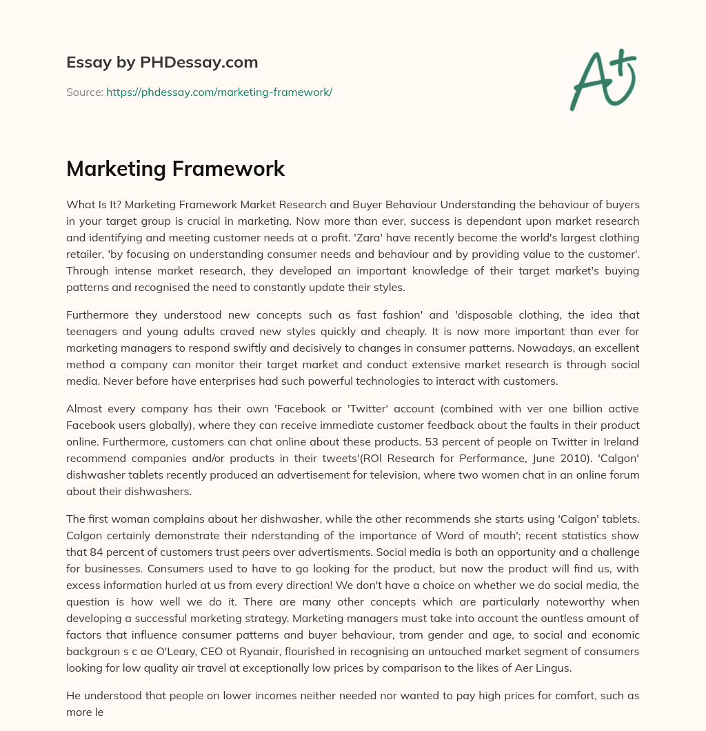 Marketing Framework essay