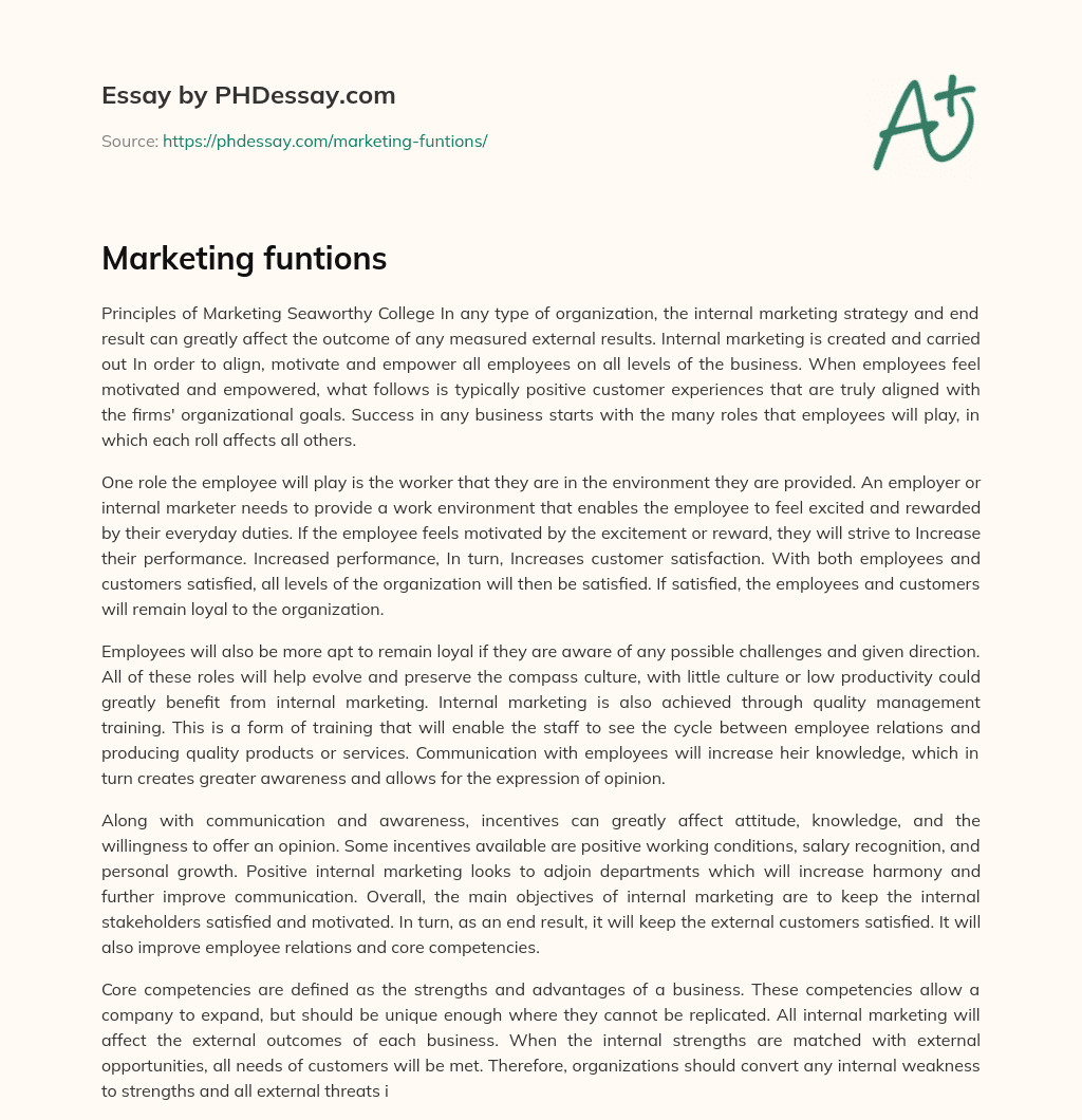 Marketing funtions essay