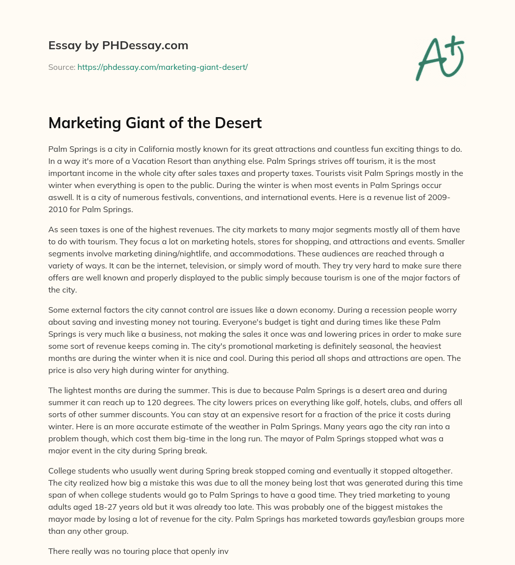 Marketing Giant of the Desert essay