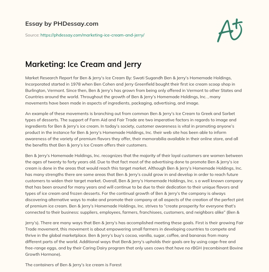 Marketing: Ice Cream and Jerry essay