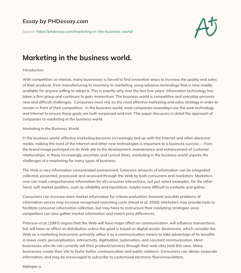 Marketing in the business world. essay