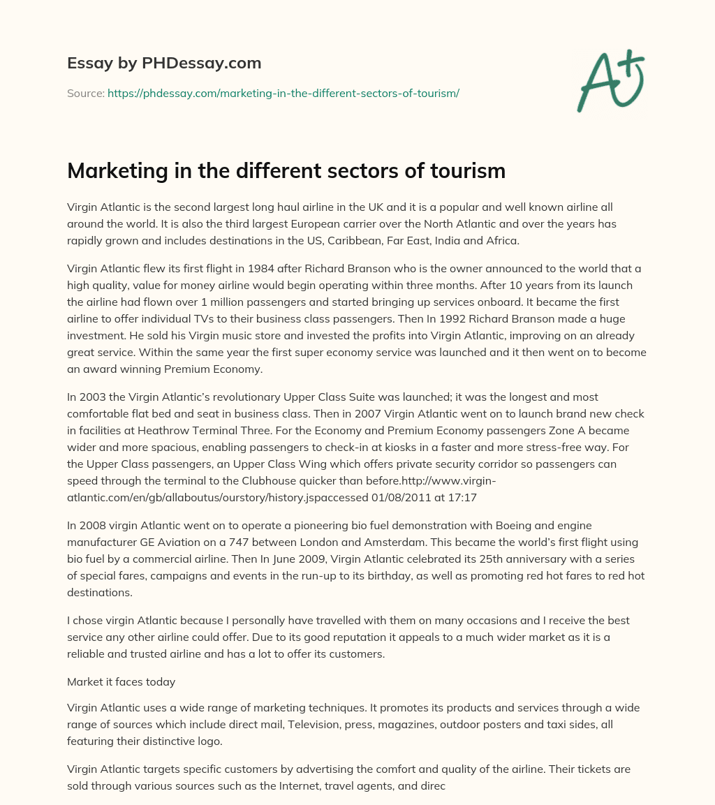 Marketing in the different sectors of tourism essay