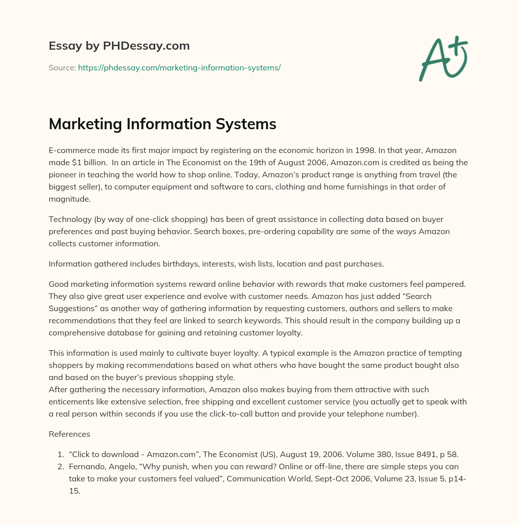 Marketing Information Systems essay