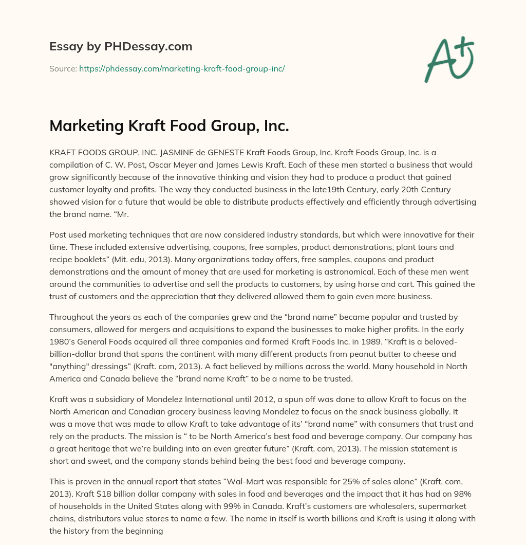 Marketing Kraft Food Group, Inc. essay