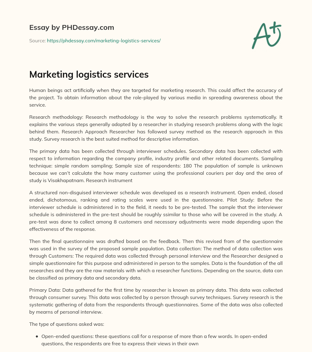 Marketing logistics services essay
