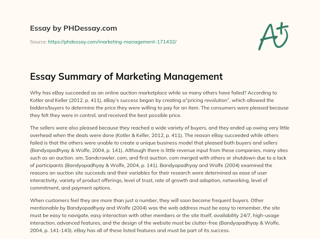 Essay Summary of Marketing Management essay