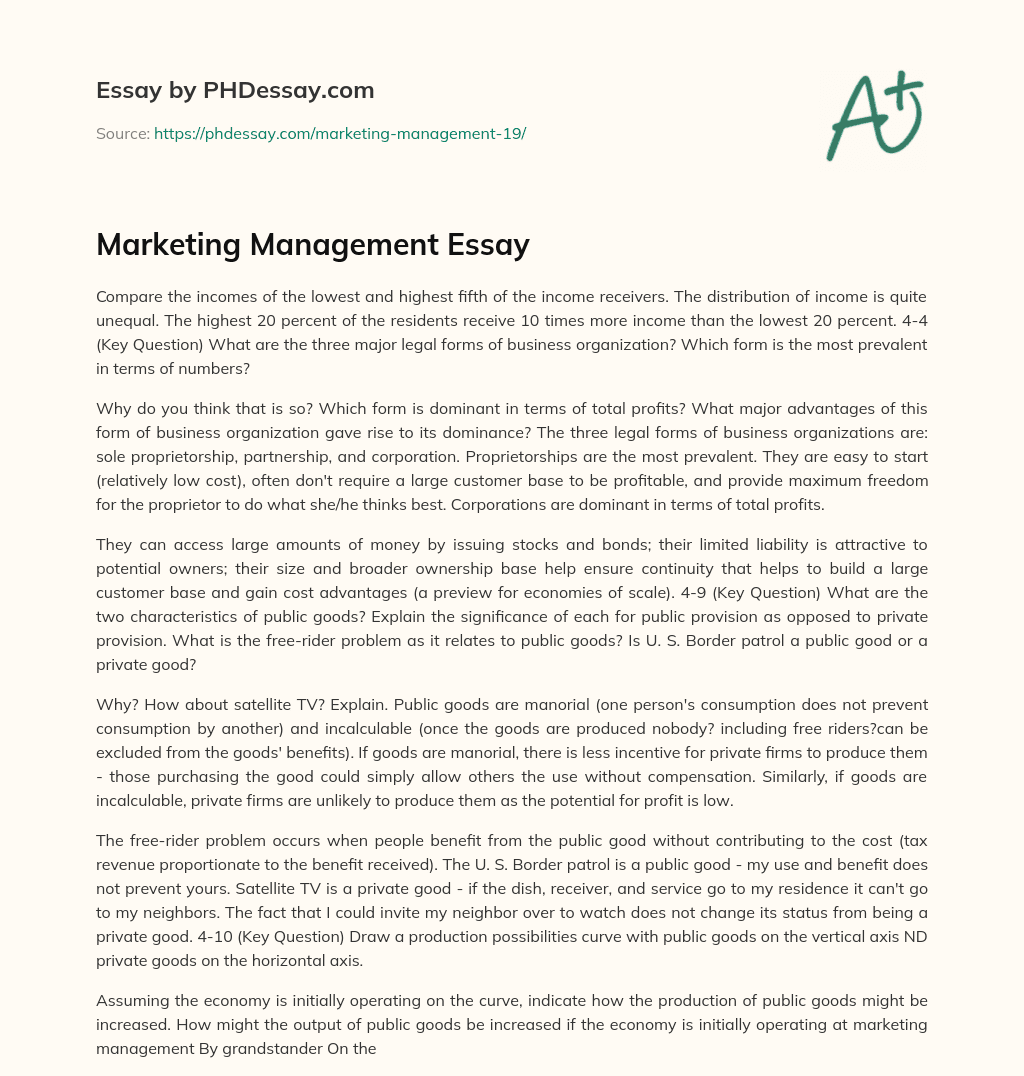 Marketing Management Essay essay