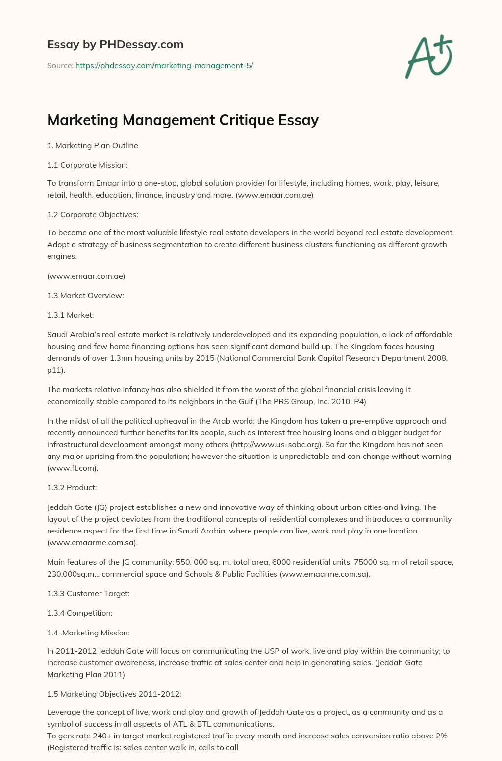Marketing Management Critique Essay essay