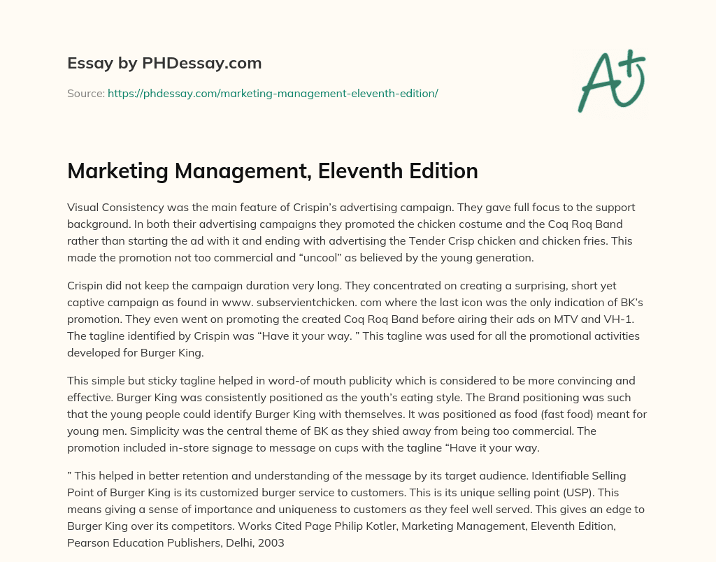 Marketing Management, Eleventh Edition essay