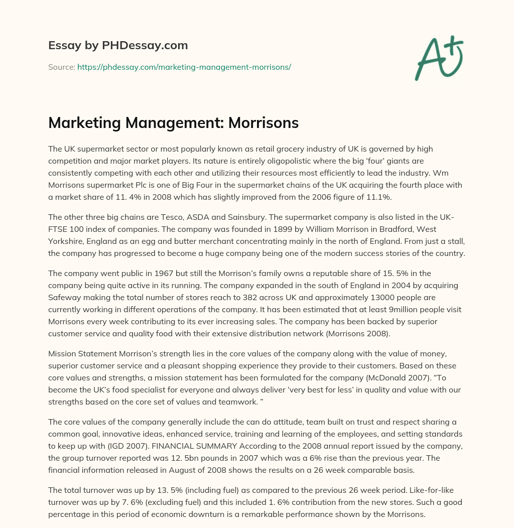 Marketing Management: Morrisons essay