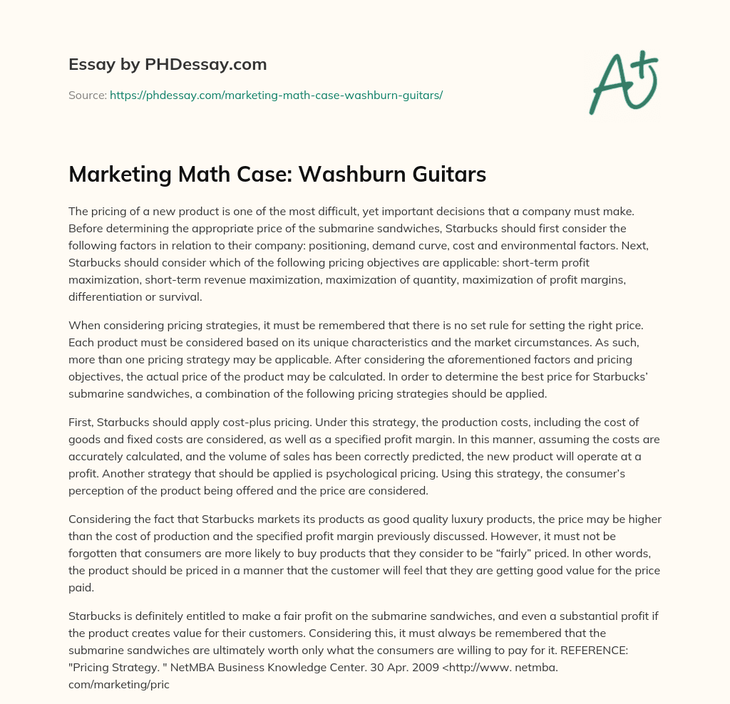 Marketing Math Case: Washburn Guitars essay