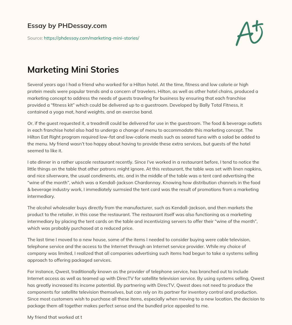 Marketing Mini Stories essay