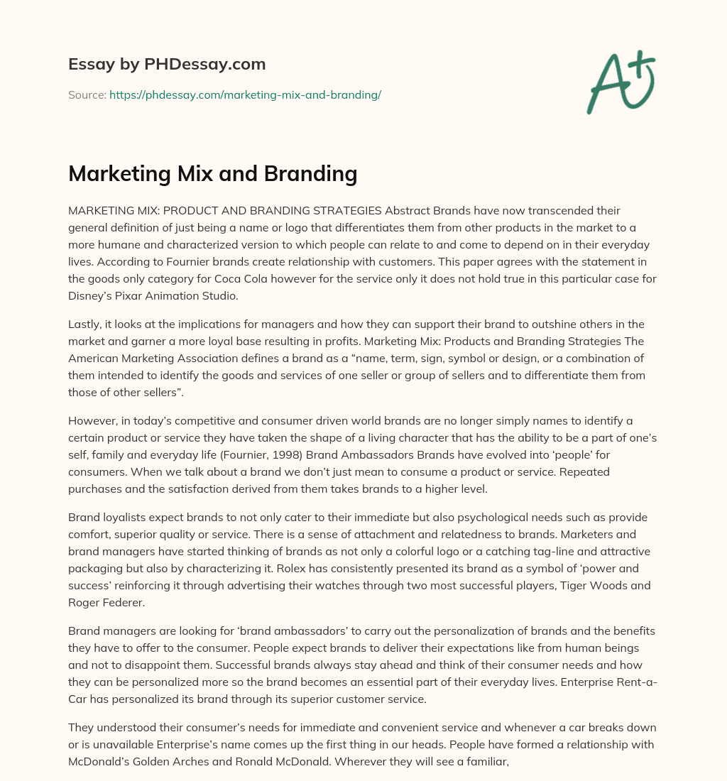 Marketing Mix and Branding essay