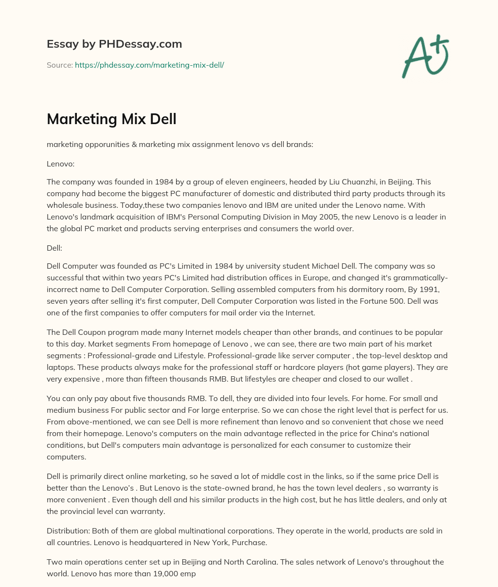 Marketing Mix Dell essay