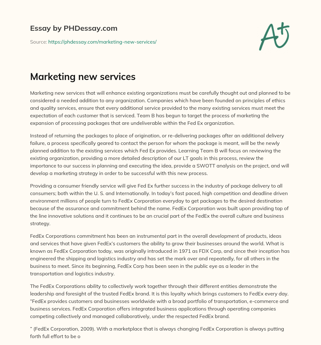 Marketing new services essay