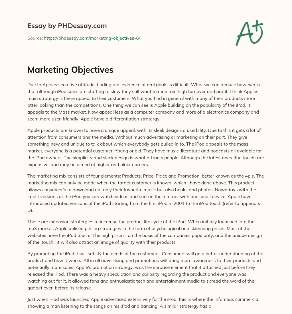 Marketing Objectives essay