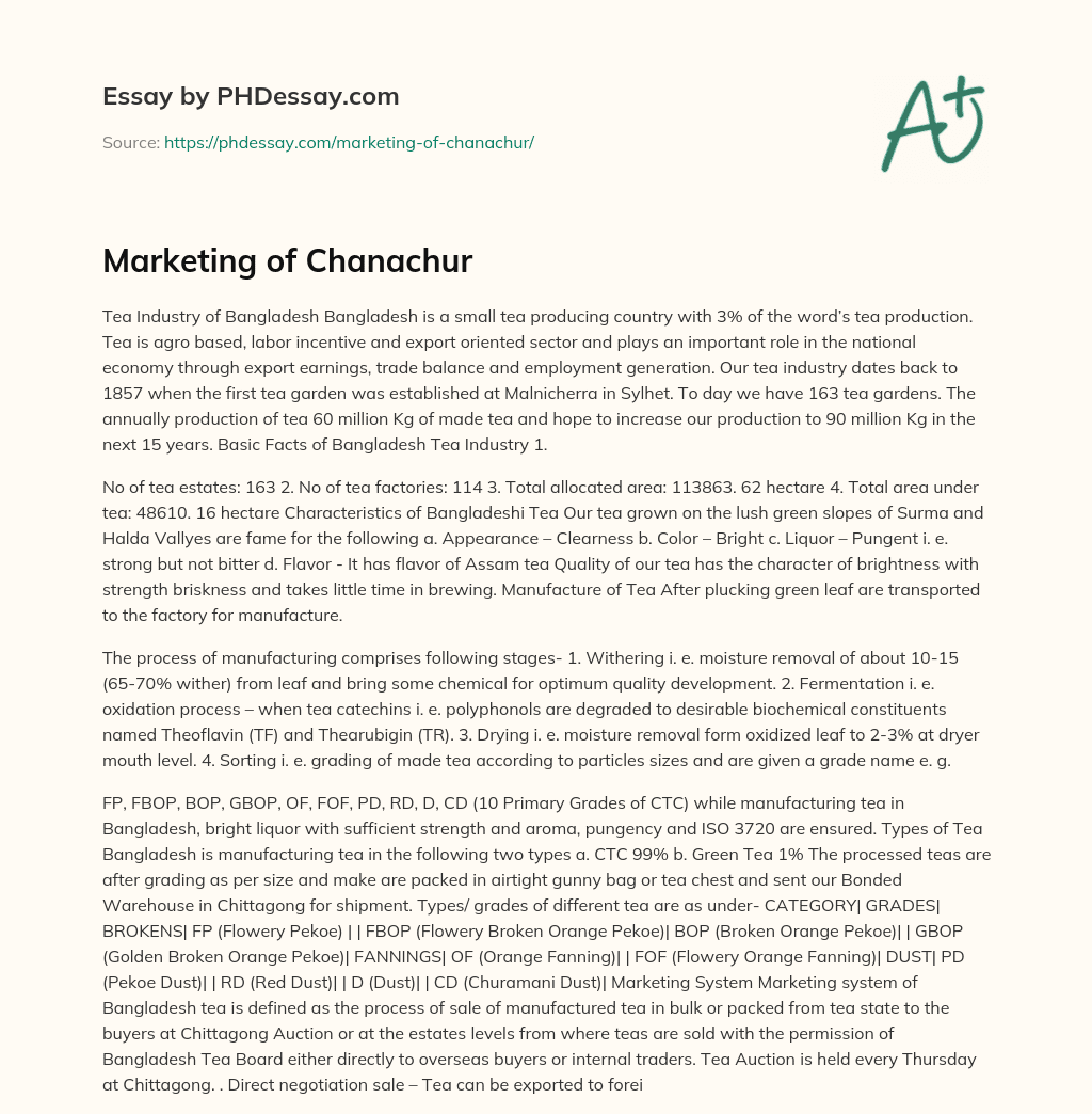Marketing of Chanachur essay