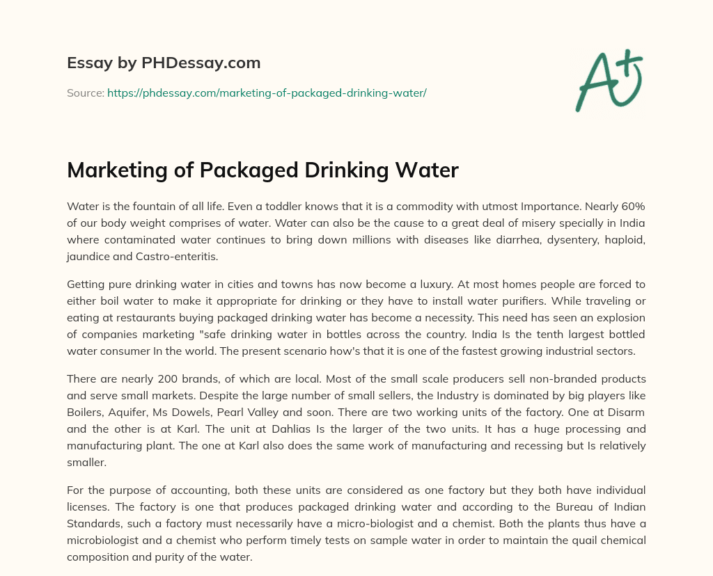 research paper on packaged drinking water