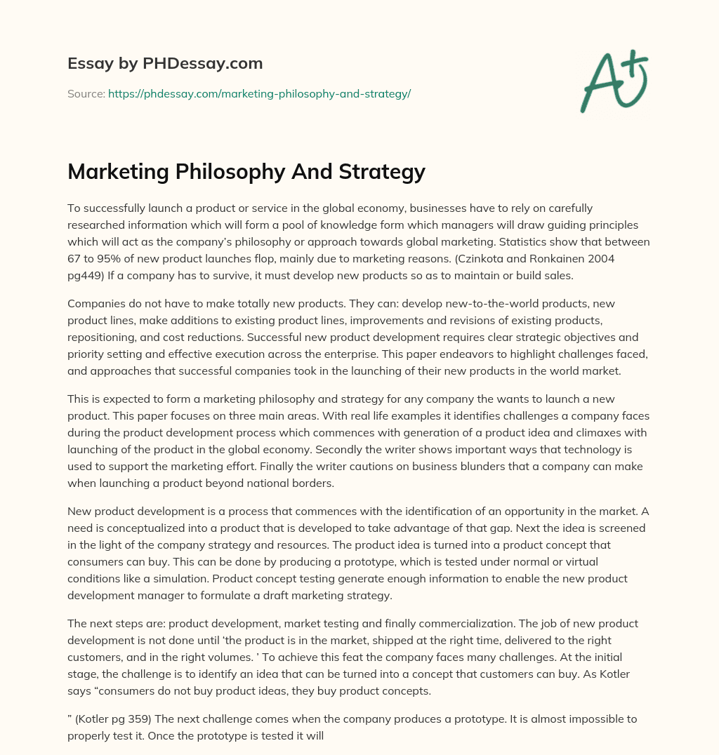 Marketing Philosophy  And Strategy essay