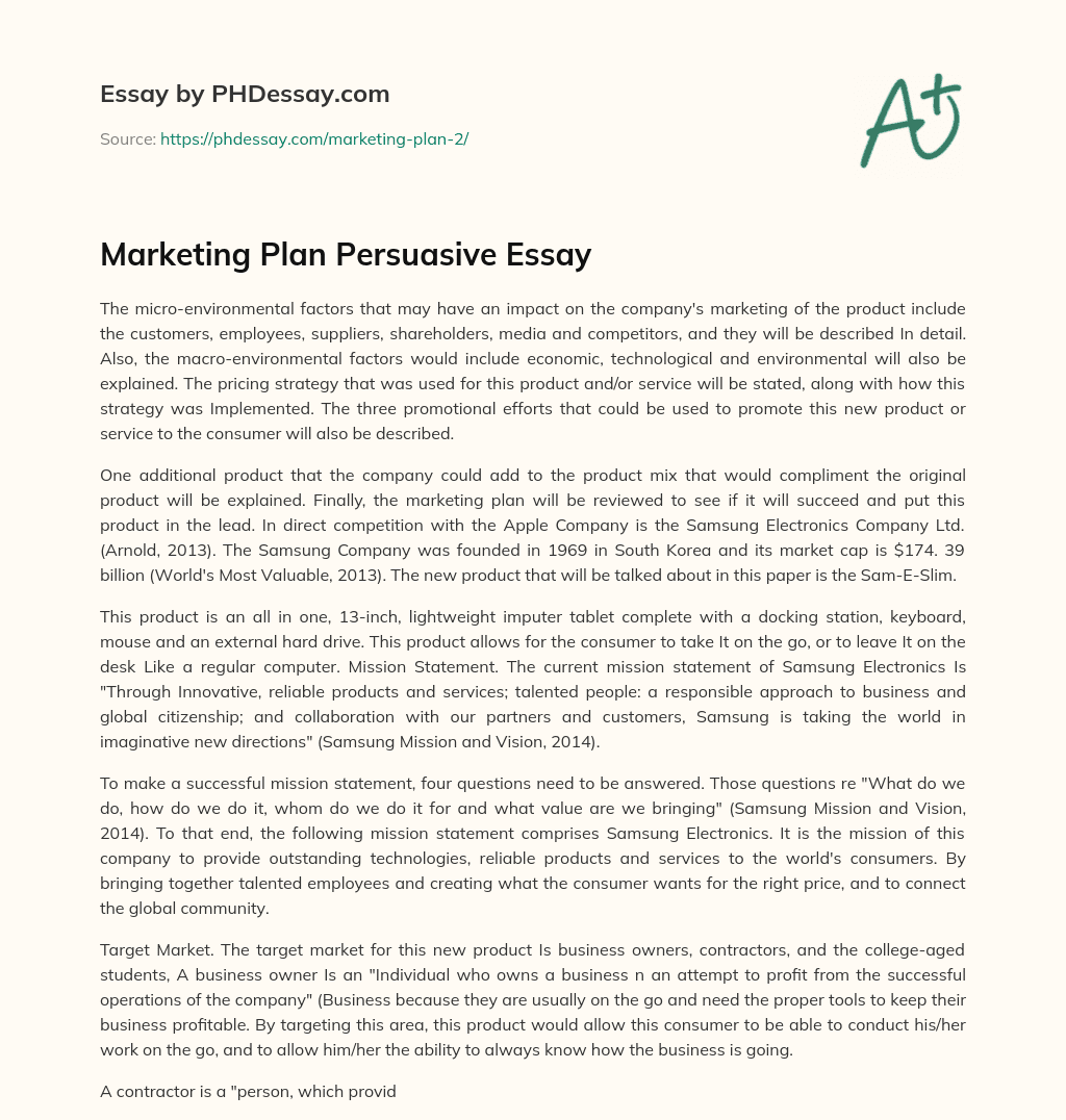 Marketing Plan Persuasive Essay essay