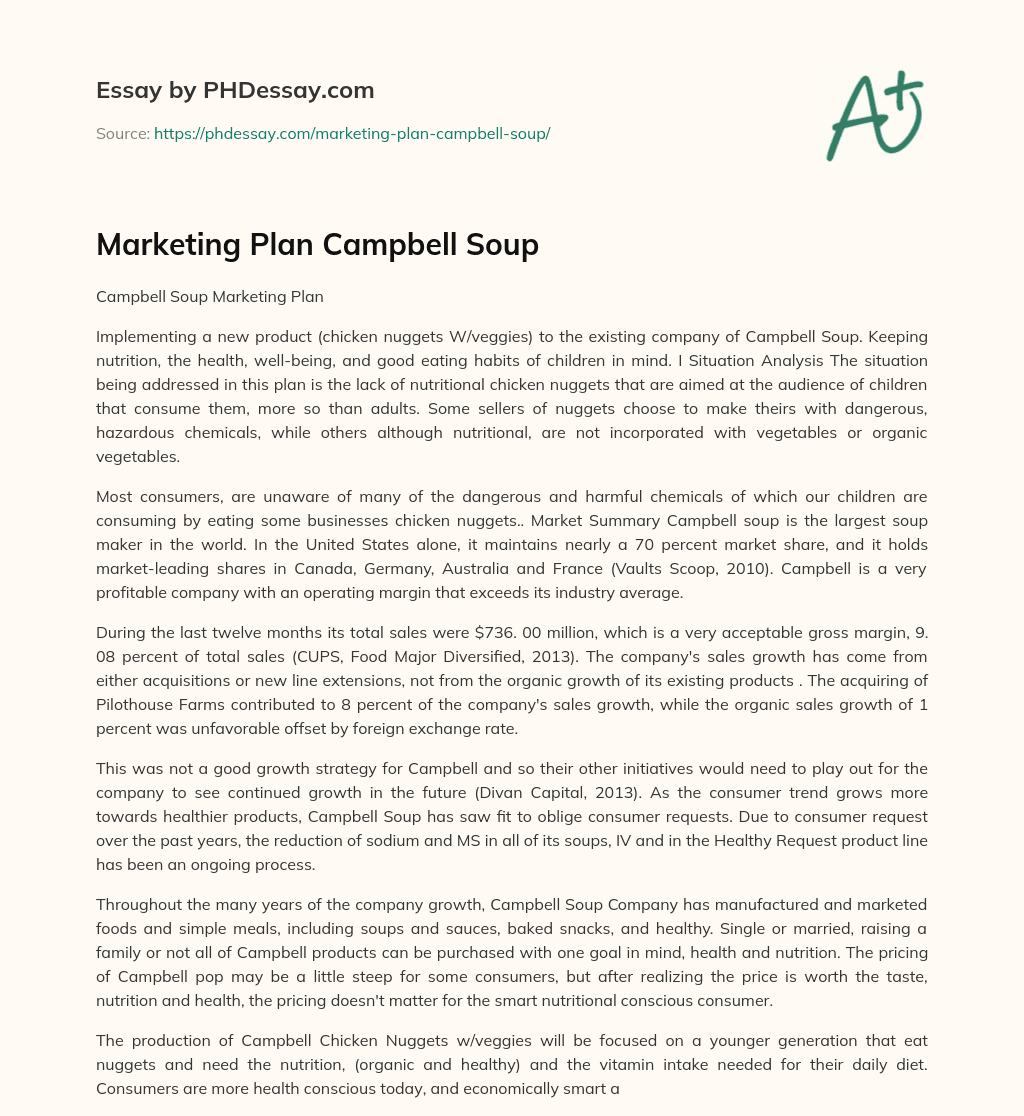 Marketing Plan Campbell Soup essay