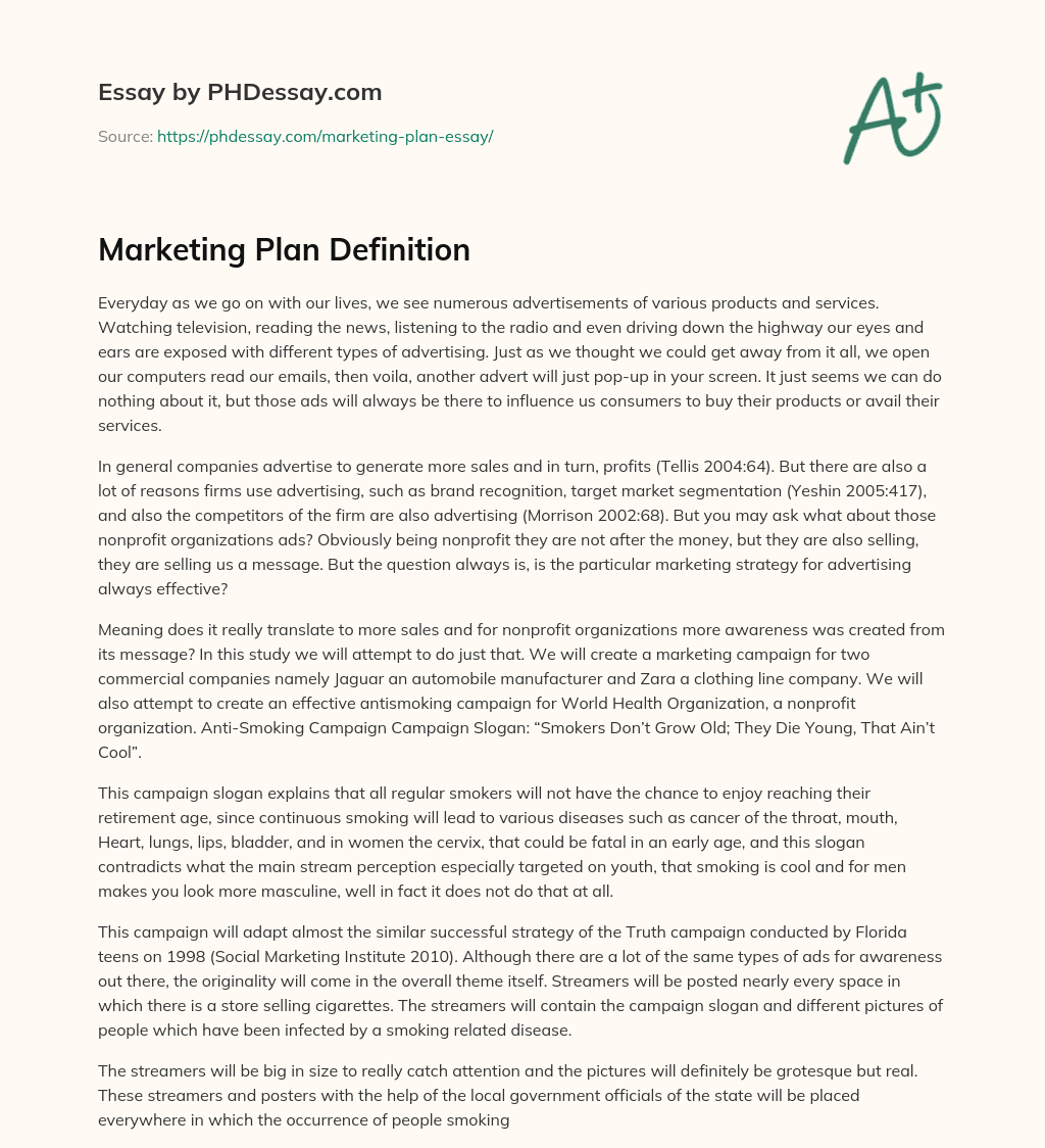 Marketing Plan Definition essay