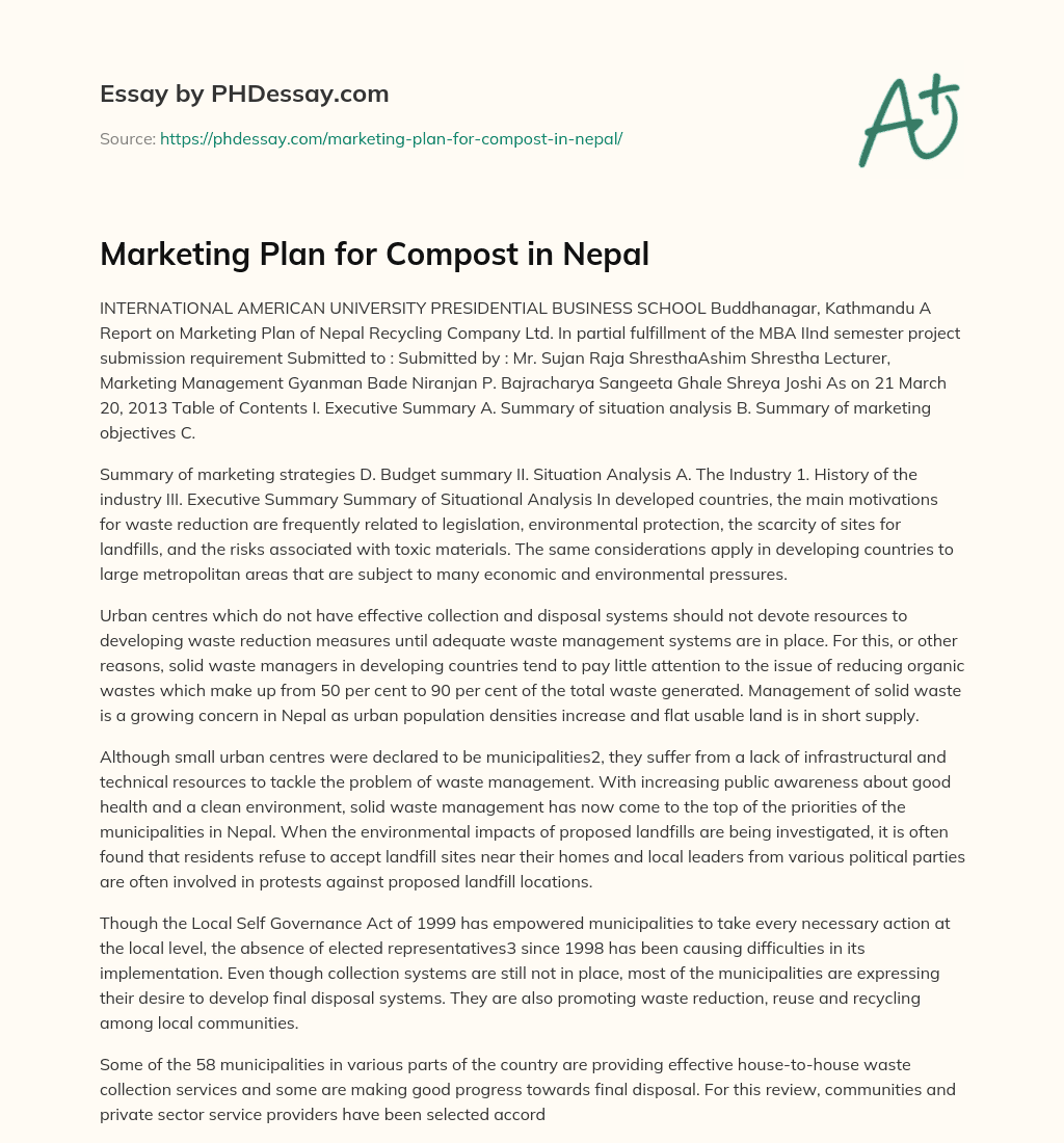 Marketing Plan for Compost in Nepal essay