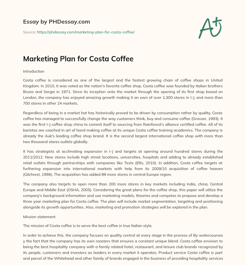 Marketing Plan for Costa Coffee essay