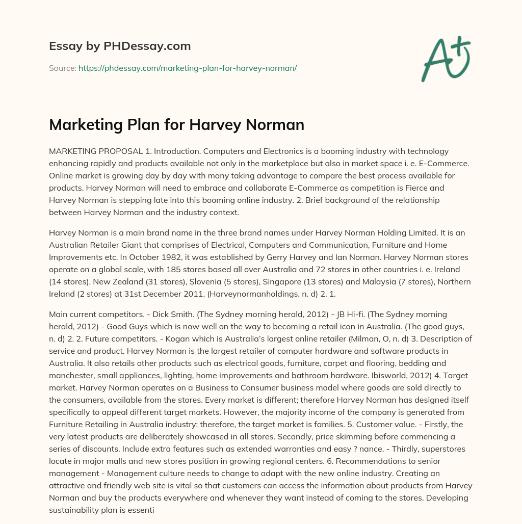 Marketing Plan for Harvey Norman essay