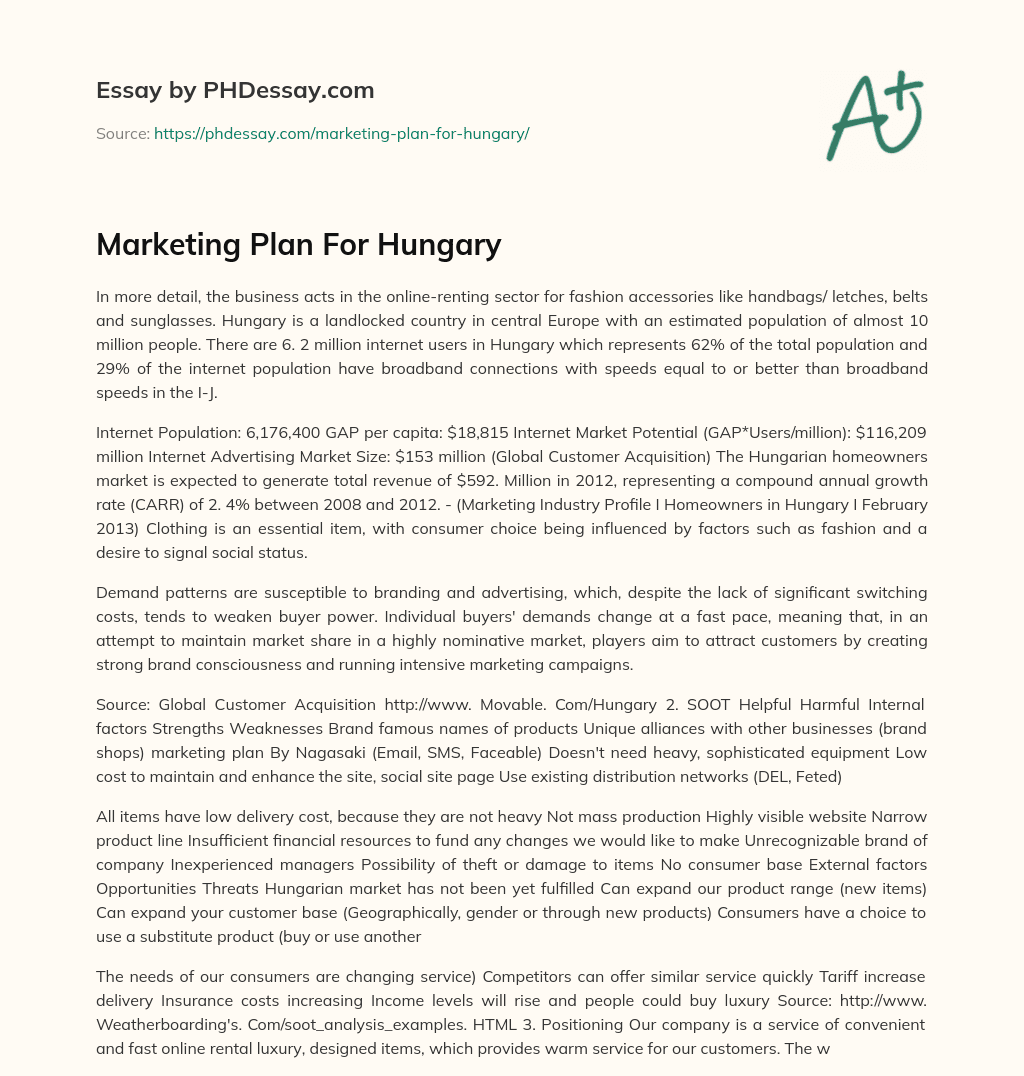 Marketing Plan For Hungary essay