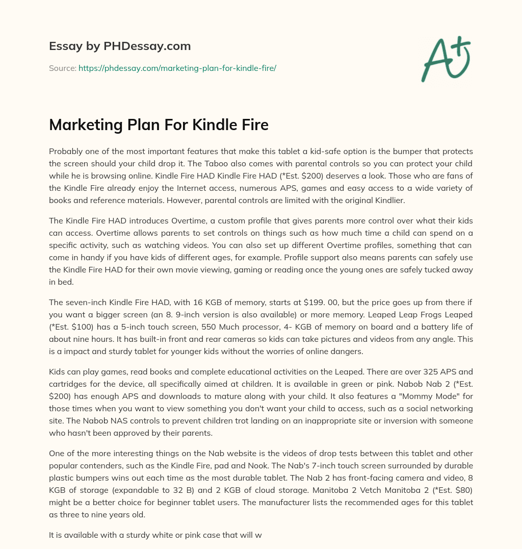 Marketing Plan For Kindle Fire essay