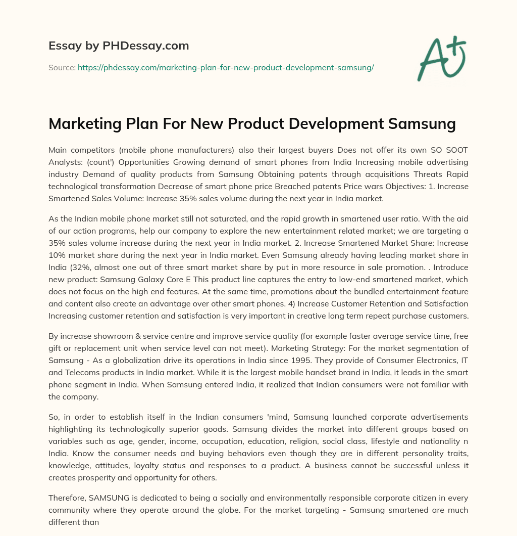 Marketing Plan For New Product Development Samsung essay
