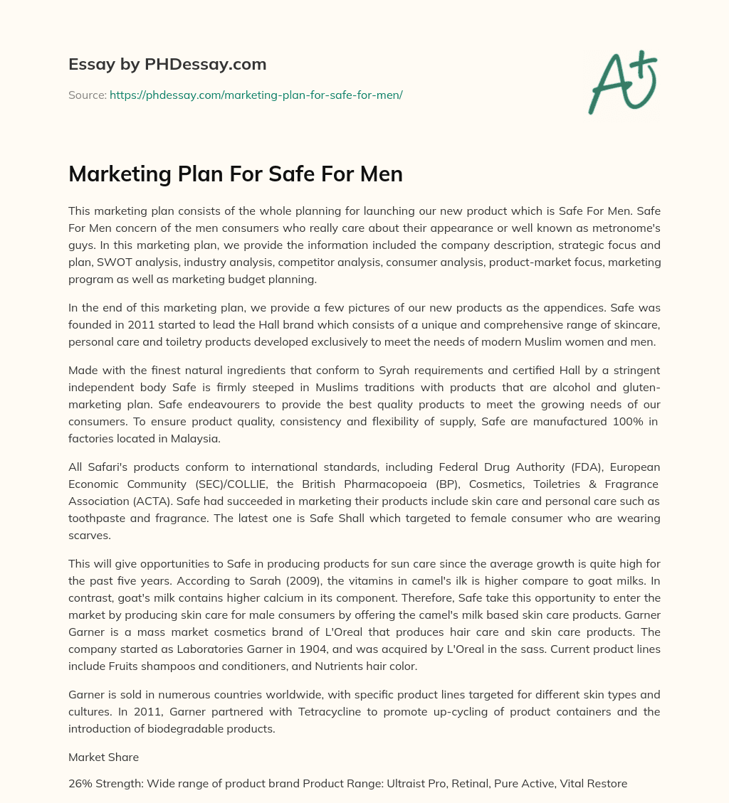 Marketing Plan For Safe For Men essay