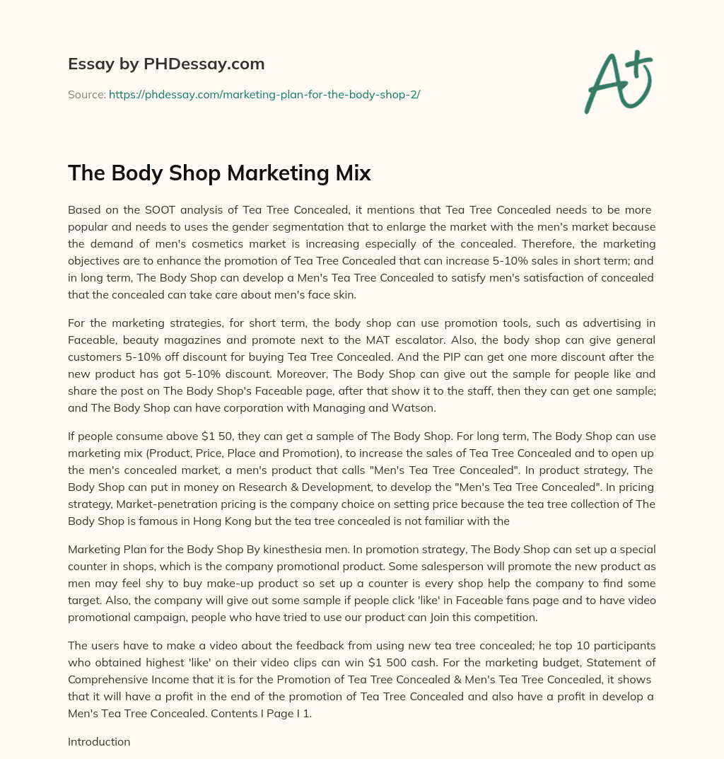 The Body Shop Marketing Mix essay
