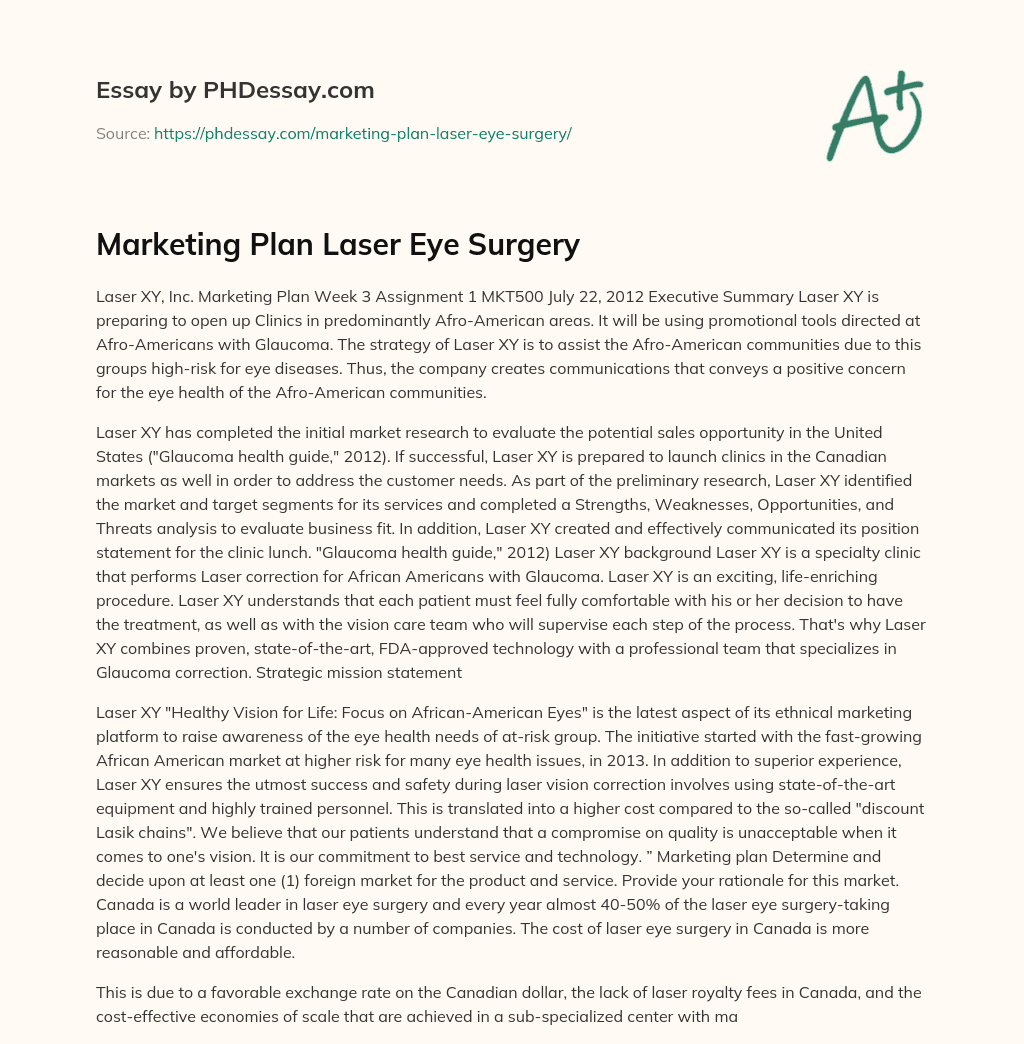 Marketing Plan Laser Eye Surgery essay