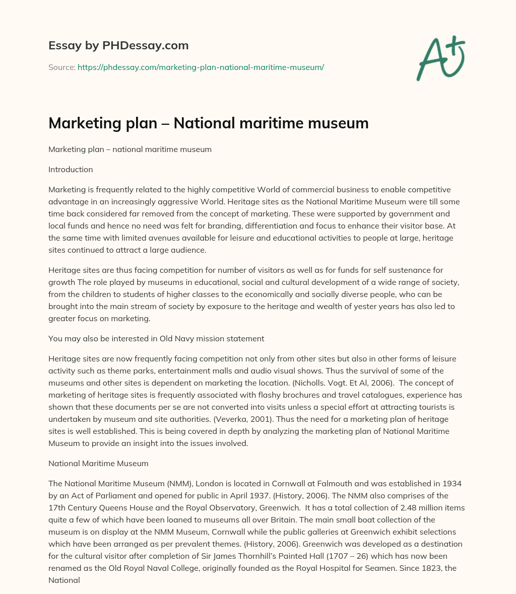 Marketing plan – National maritime museum essay