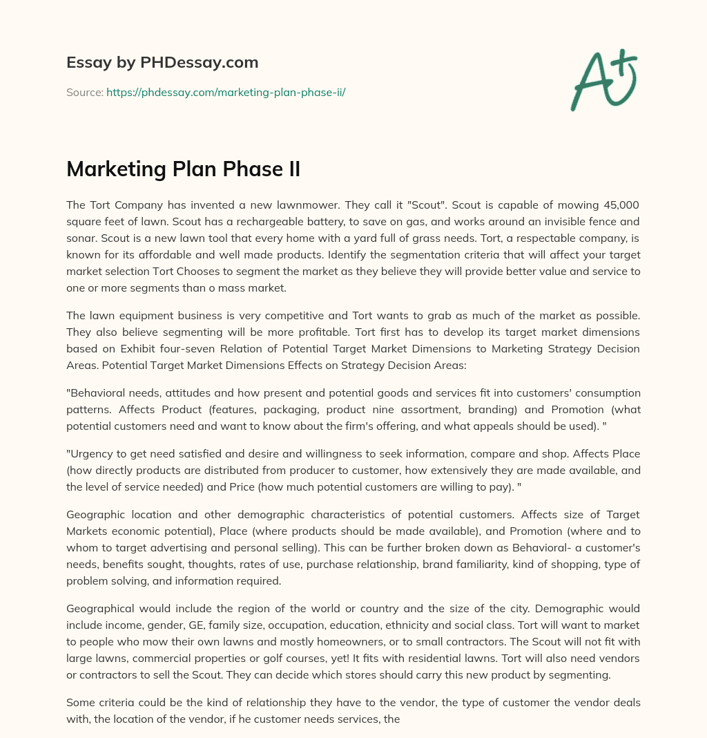 Marketing Plan Phase II essay