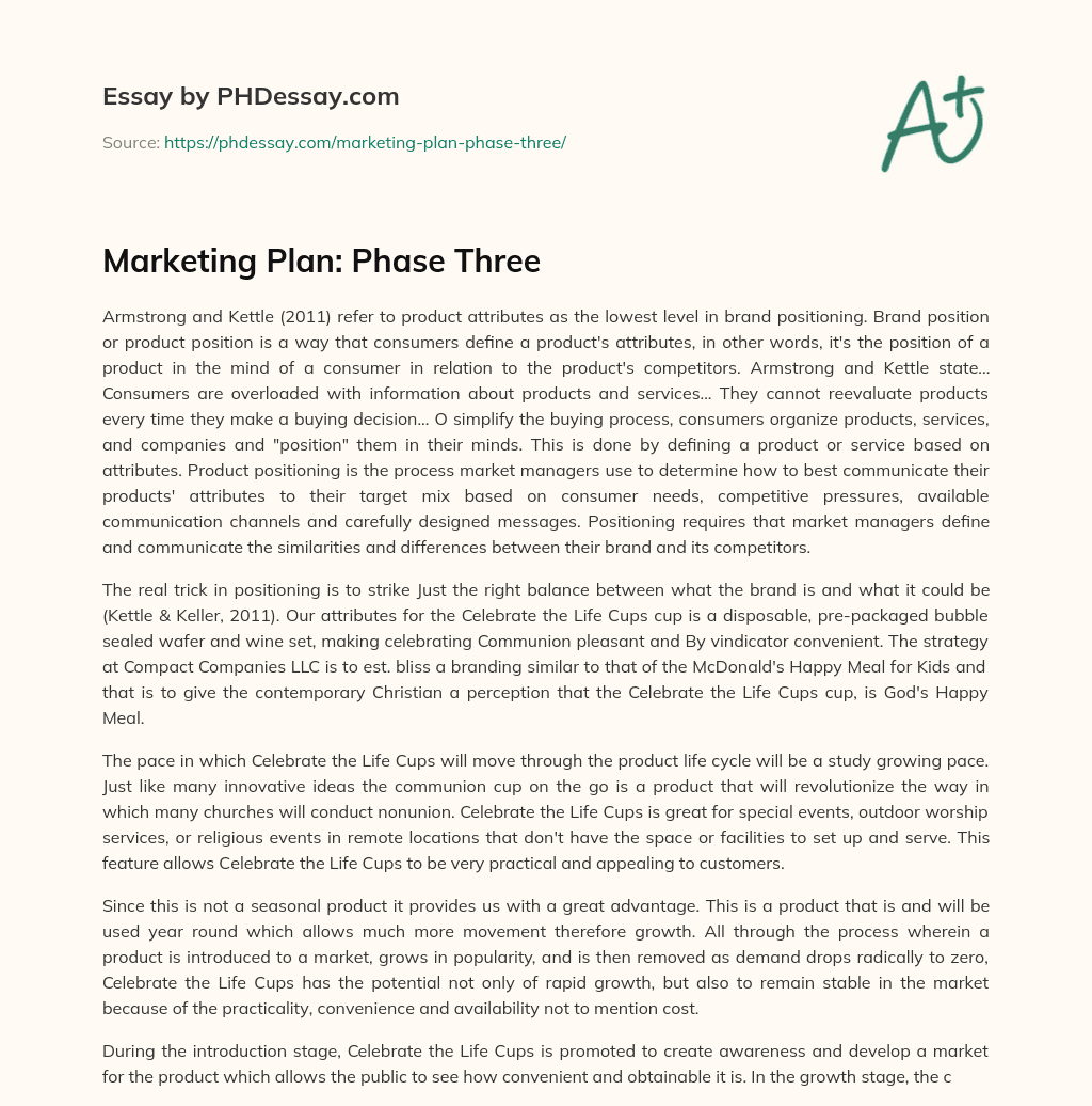 Marketing Plan: Phase Three essay