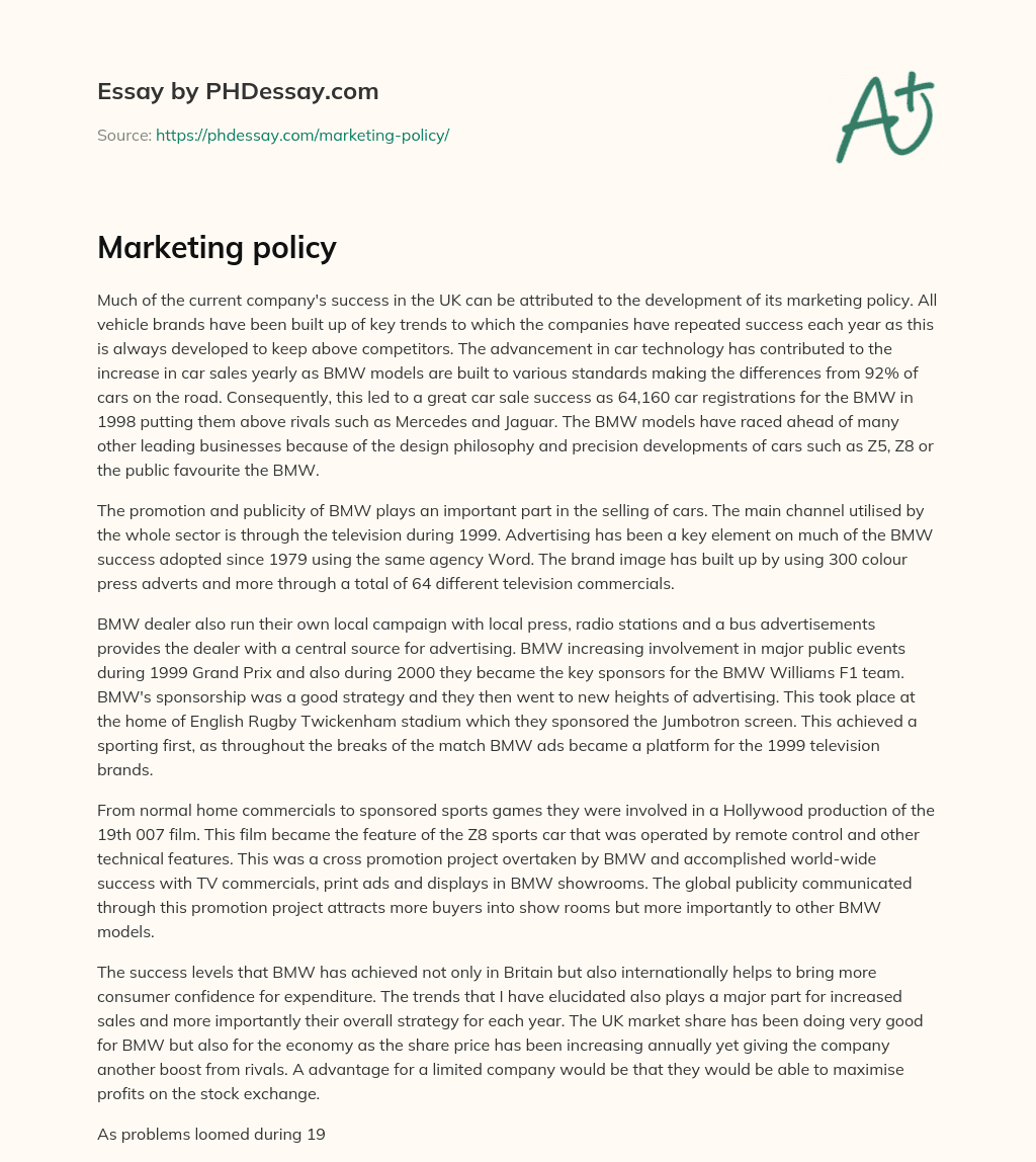Marketing policy essay