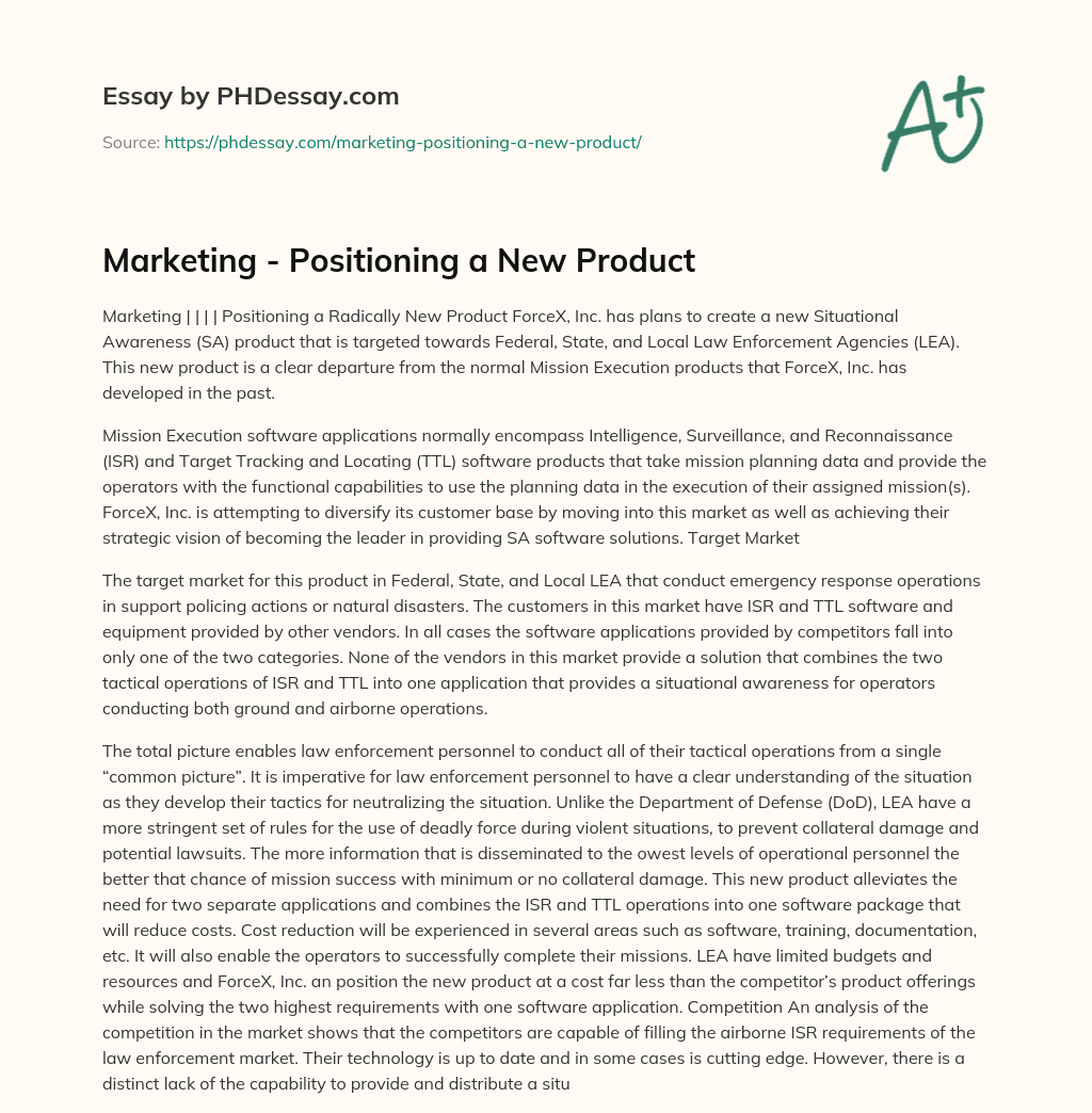 Marketing – Positioning a New Product essay