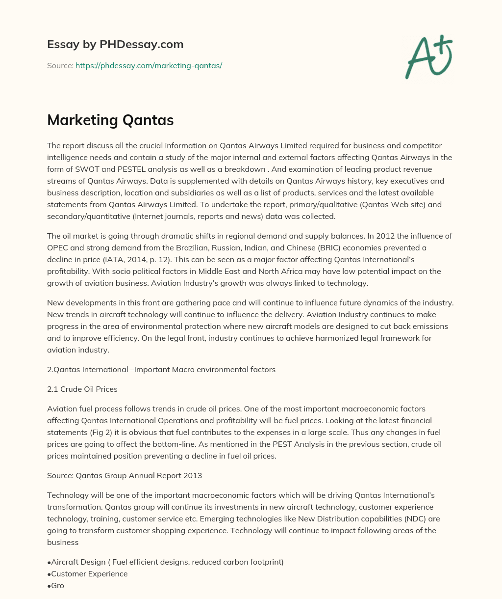 Marketing Qantas essay