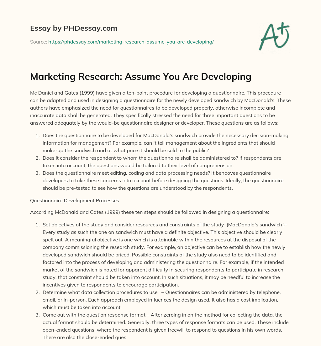 Marketing Research: Assume You Are Developing essay