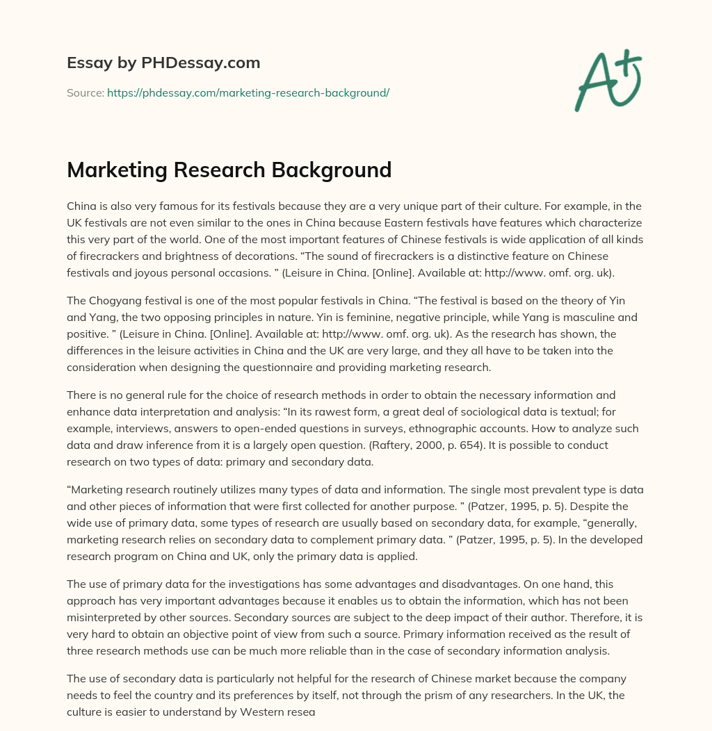 Marketing Research Background - PHDessay.com