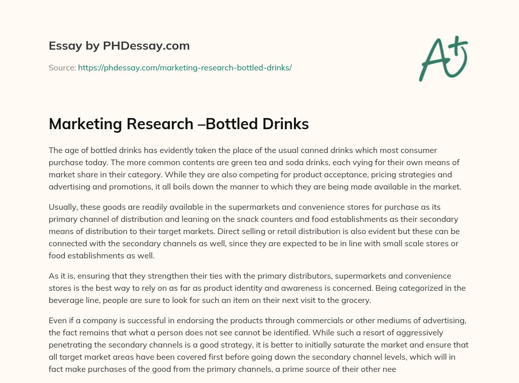 Marketing Research –Bottled Drinks essay