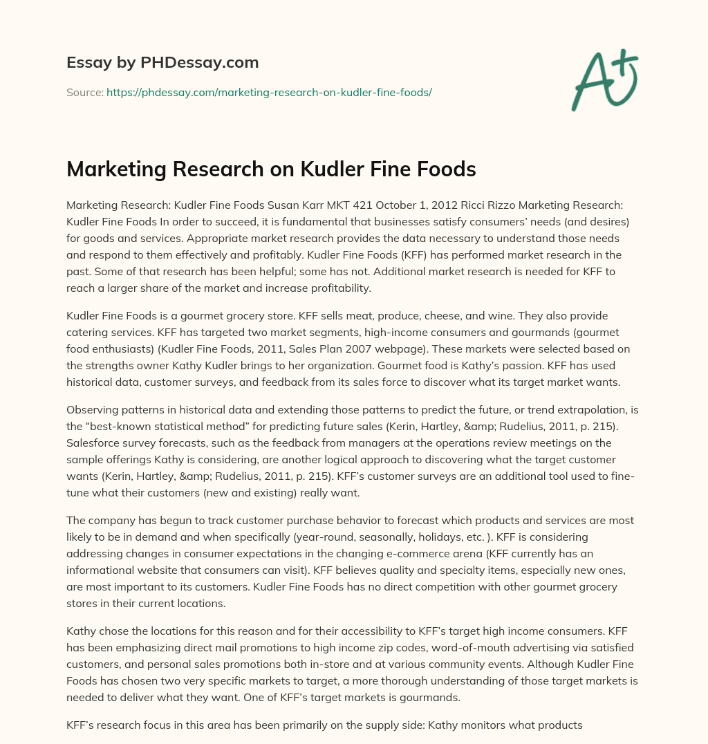 Marketing Research on Kudler Fine Foods essay