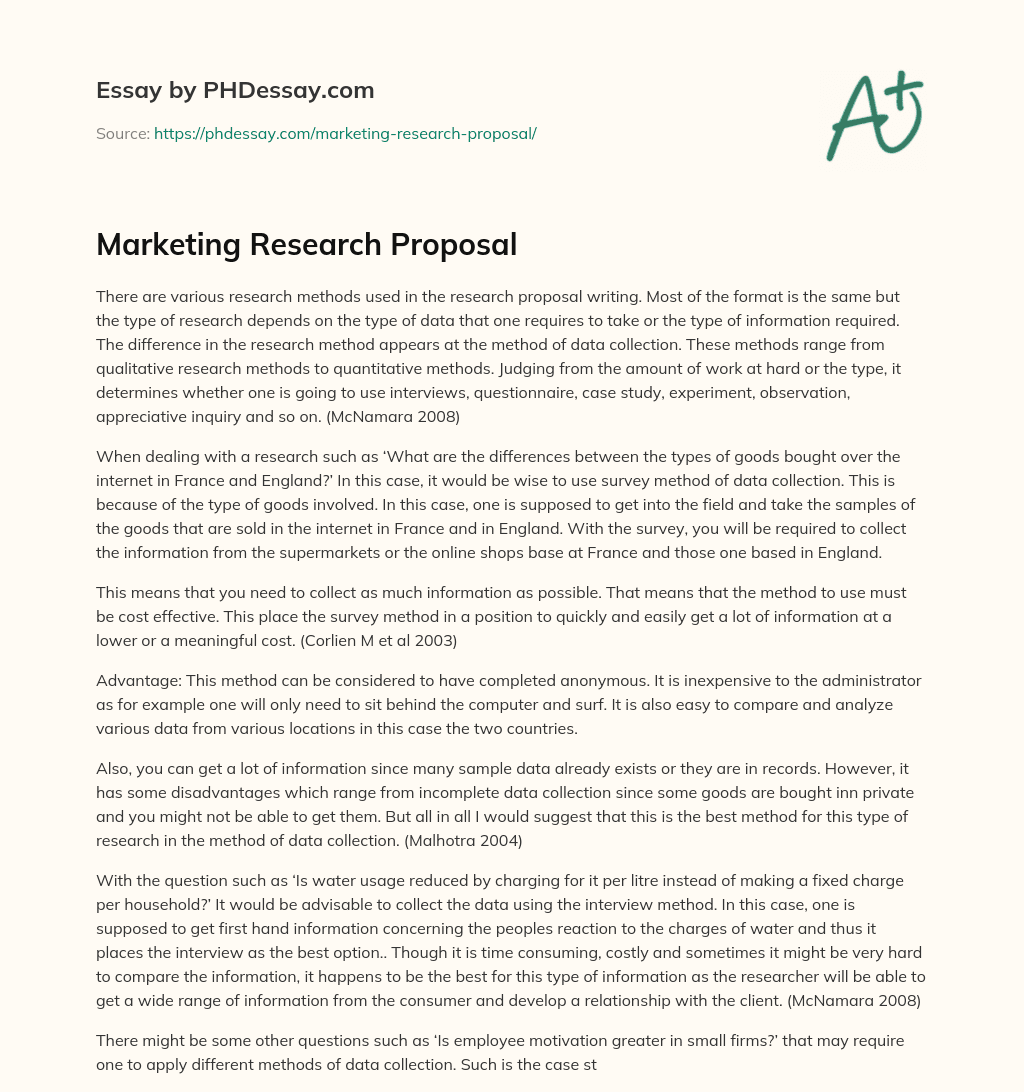 research proposal about marketing