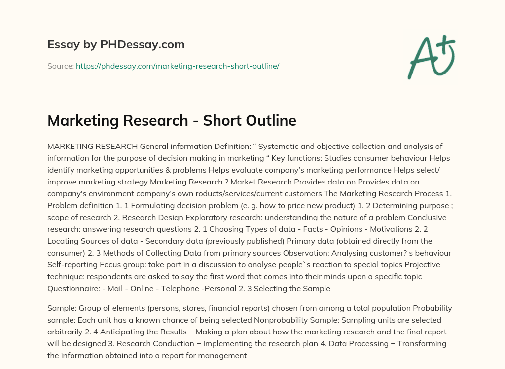 Marketing Research – Short Outline essay