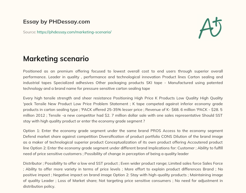 Marketing scenario essay